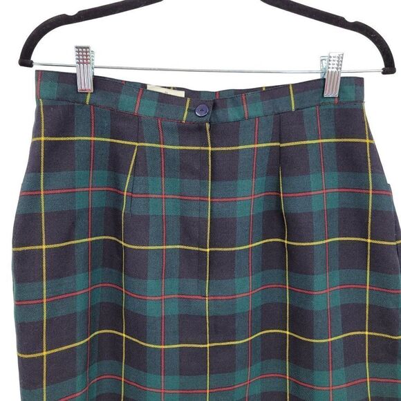 Vintage 80's Elizabeth Shelton Skirt Plaid Kidcore Academia Geek Pockets Green M - Picture 8 of 9